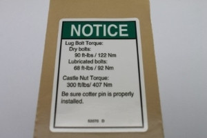 Genie Lift Part # 52070GT - DECAL,NOTICE,TIRE SPECS, EA