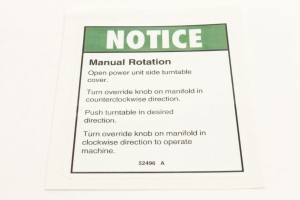 Genie Lift Part # 52496GT - DECAL,NOTICE,MANUAL ROTATION, EA