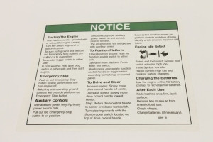 Genie Lift Part # 52597GT - DECAL,NOTICE,OPER INST BE***, EA