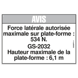Genie Lift Part # 52608FRGT - DECAL,NOTICE,SIDE FRC,2032ANSI, EA