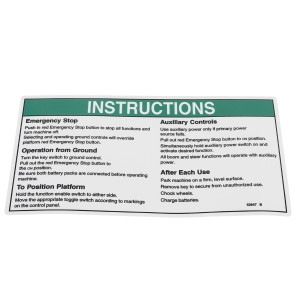 Genie Lift Part # 52947GT - DECAL,OPERATING INSTR,GROUND, EA