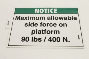Genie Lift Part # 65309GT - DECAL,NOTICE,SIDE FORCE 90 LBS, EA