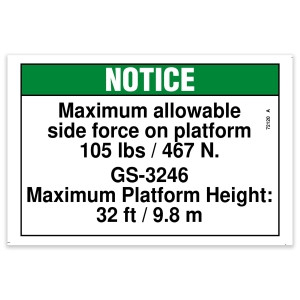 Genie Lift Part # 72120GT - DECAL,NOTICE,SIDE FRC,3246ANSI, EA