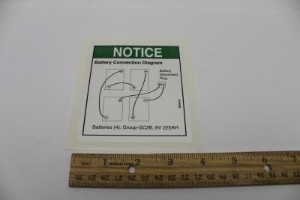 Genie Lift Part # 72158GT - DECAL,BATTERY CONN DIAG,GR, EA