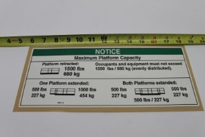 Genie Lift Part # 72816GT - DECAL,NOTICE,MAX CAP,1500 LBS, EA