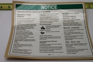 Genie Lift Part # 72840GT - DECAL,NOTICE OPERATE INST,PLAT, EA