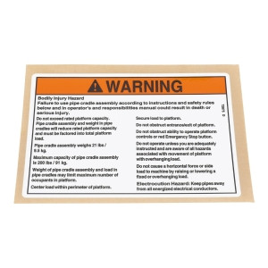 Genie Lift Part # 72875GT - DECAL,WARNING,PIPE CRADLE,BOOM, EA