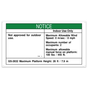Genie Lift Part # 72990GT - DECAL,NOTICE,SIDE FRC,2632CE, EA