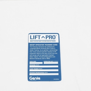 Genie Lift Part # 76754GT - CARD,AERIAL OPERATOR,BLUE, EA