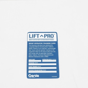 Genie Lift Part # 76754GT - CARD,AERIAL OPERATOR,BLUE, EA