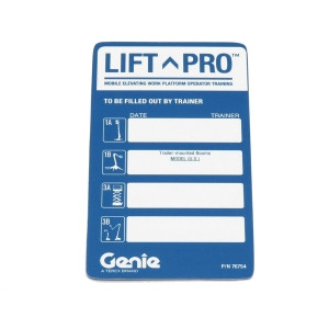 Genie Lift Part # 76754GT - CARD,AERIAL OPERATOR,BLUE, EA