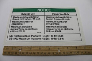Genie Lift Part # 82260GT - DECAL, NOTICE, SIDE FORCE, EA