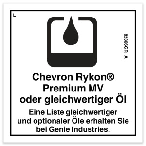 Genie Lift Part # 82366GRGT - DECAL, LABEL, CHEVRON RYKON, EA