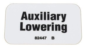 Genie Lift Part # 82447GT - DECAL, LABEL,AUX LOWERING, EA