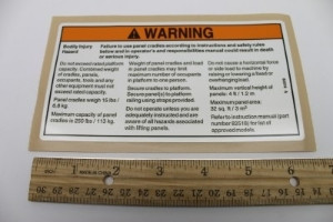 Genie Lift Part # 82516GT - DECAL,WARNING,PANEL CRADLE, EA