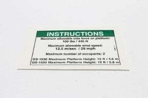 Genie Lift Part # 82565GT - DECAL,INSTR-SIDE FRC,ANSI, EA