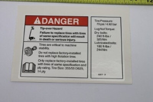Genie Lift Part # 82677GT - DECAL,DANGER/LABEL,TIRE SPECS, EA