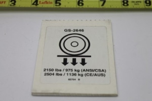 Genie Lift Part # 82704GT - DECAL,LABEL,WHEEL LOAD 2646, EA