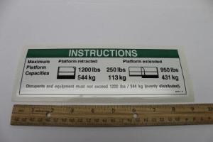 Genie Lift Part # 82710GT - DECAL,INSTR-MAX CAP 1200LBS, EA