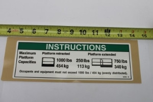 Genie Lift Part # 82726GT - DECAL,INSTRUCT,MAXCAP1000LBS, EA