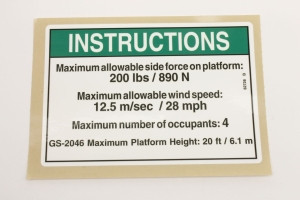 Genie Lift Part # 82728GT - DECAL,INSTR-SIDE FRC,ANSI 2046, EA
