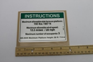 Genie Lift Part # 82729GT - NOTICE,SIDE FRC ANSI2646, EA