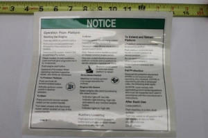 Genie Lift Part # 82794GT - DECAL,NOTICE,OP INST,PLATFORM*, EA