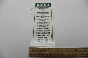 Genie Lift Part # 82901GT - DECAL,NOTICE PERKINS ENGINE SP, EA
