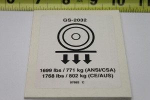 Genie Lift Part # 97692GT - DECAL,LABEL,WHEEL LOAD 2032, EA