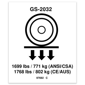 Genie Lift Part # 97692GT - DECAL,LABEL,WHEEL LOAD 2032, EA