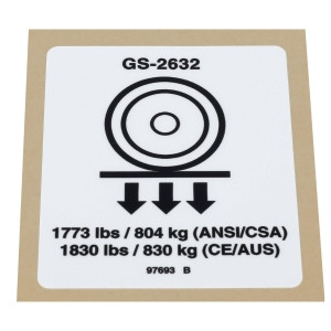 Genie Lift Part # 97693GT - DECAL,LABEL,WHEEL LOAD 2632, EA