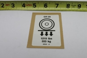 Genie Lift Part # 97813GT - DECAL,LABEL,WHEEL LOAD GR20***, EA