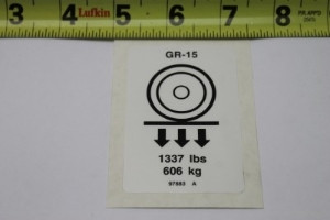 Genie Lift Part # 97883GT - DECAL,LABEL,WHEEL LOAD GR15***, EA