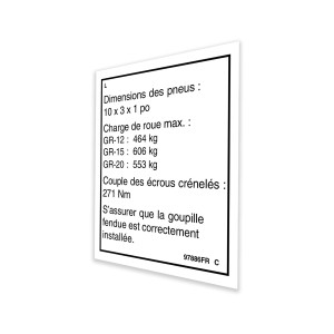 Genie Lift Part # 97886FRGT - DECAL,LABEL,TIRE SPECS,GR, EA