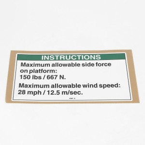 Genie Lift Part # 97887GT - DECAL,INSTR,MAX SIDE FRC,ANSI, EA