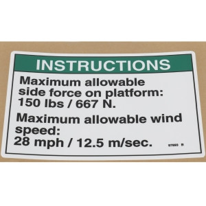Genie Lift Part # 97893GT - DECAL,NOTICE,SIDE FRC/WINDANSI, EA