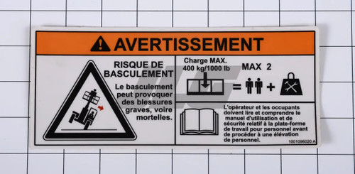 JLG Part # 1001096020 | DECAL,PLATF. CAP, EA