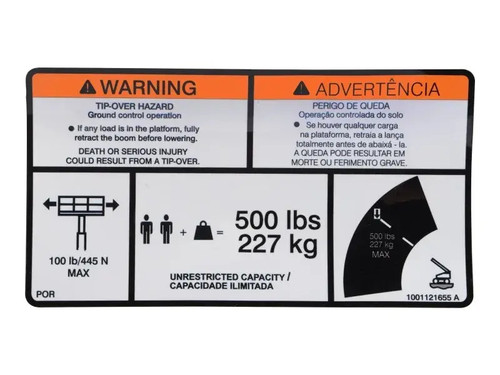 JLG Part # 1001121655 | DECAL,WARNING DUAL CAP., EA