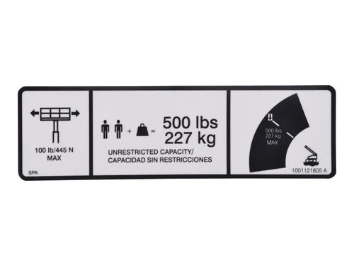 JLG Part # 1001121805 | DECAL,MAX CAP. 500LBS/227KG, EA
