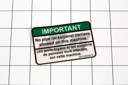 JLG Part # 1001092580 | DECAL,NO PIPE RACKS ALLOWED, EA