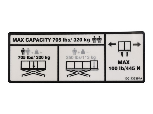 JLG Part # 1001132364 | DECAL,CAPACITY (MTB), EA
