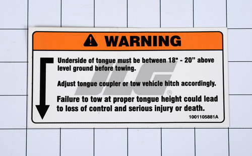 JLG Part # 1001105881 | DECAL,UNDERSIDE OF TONGUE WARN, EA