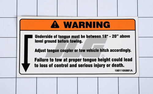 JLG Part # 1001105881 | DECAL,UNDERSIDE OF TONGUE WARN, EA
