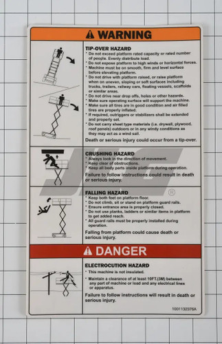 JLG Part # 1001132376 | DECAL,DANGER/WARNING, EA