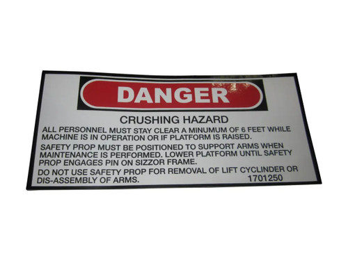 JLG Part # 1701250 | DECAL, DANGER, EA