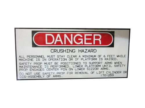 JLG Part # 1701259 | DECAL, DANGER, EA