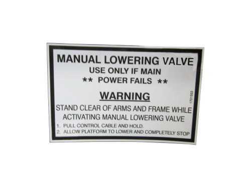 JLG Part # 1701553 | DECAL, MANUAL LOWERING, EA