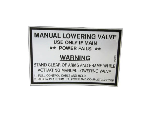 JLG Part # 1701553 | DECAL, MANUAL LOWERING, EA