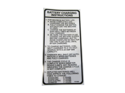 JLG Part # 1701695 | DECAL, CHRG 110V (DOM/CSA), EA