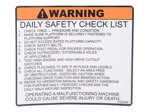 JLG Part # 1702299 | DECAL, (WARN), EA
